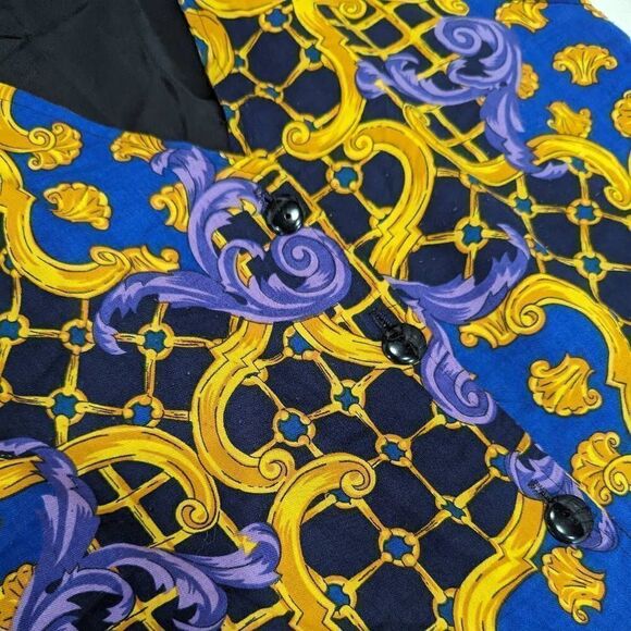 Vintage Damask Tapestry Sleeveless Button-Front Vest  Women's Large Purple and G - Picture 4 of 7